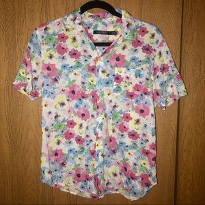 Lauren Ralph Lauren Floral Button Down Blouse Sz M